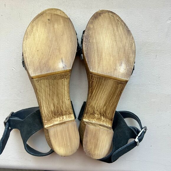 Eric Michael Rachel Black & Metallic Silver Sandals & Faux Wood Size EU 37 US 7 - Picture 14 of 16